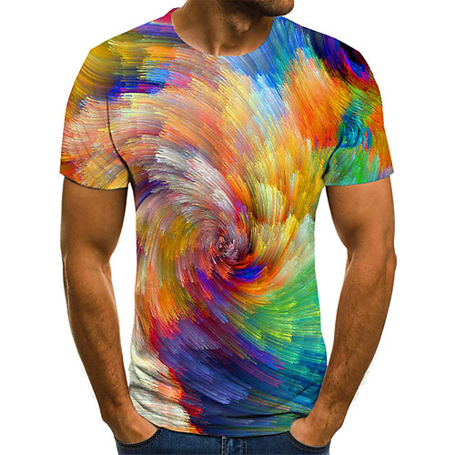 

Men's Daily Going out Street chic / Exaggerated T-shirt - Geometric / 3D / Graphic Pleated / Print Rainbow