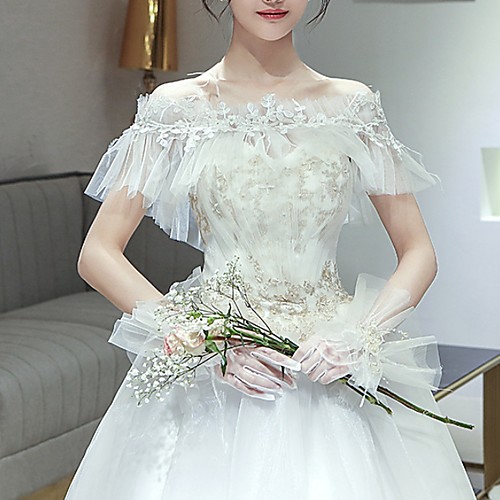 

Short Sleeve Basic Tulle Wedding Shawl & Wrap With Solid