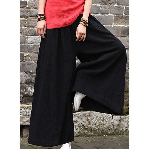 

Women's Basic Wide Leg Pants - Solid Colored Wine Light Brown Green One-Size