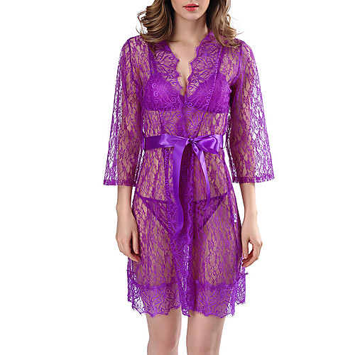 

Women's Lace / Cut Out / Mesh Suits Nightwear Solid Colored Purple Red White S M L