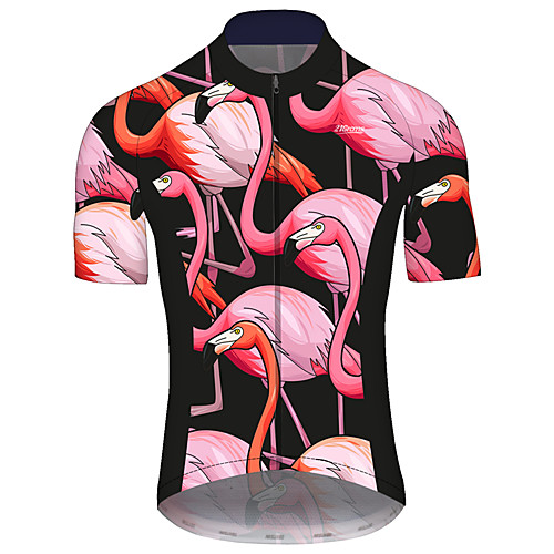 

21Grams Men's Short Sleeve Cycling Jersey Black / Red Flamingo Floral Botanical Bike Jersey Top Mountain Bike MTB Road Bike Cycling UV Resistant Breathable Quick Dry Sports Clothing Apparel