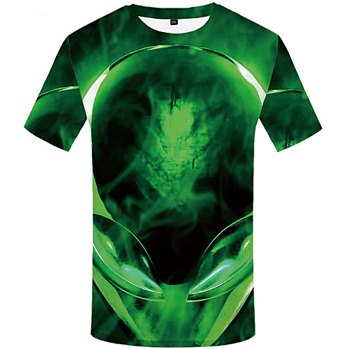 

Men's Daily Sports Basic / Street chic T-shirt - 3D / Graphic / Skull Print Green