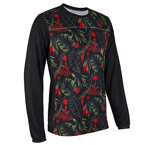 

21Grams Men's Long Sleeve Cycling Jersey Downhill Jersey Dirt Bike Jersey 100% Polyester Black / Red Leaf Floral Botanical Bike Jersey Top Mountain Bike MTB Road Bike Cycling UV Resistant Breathable