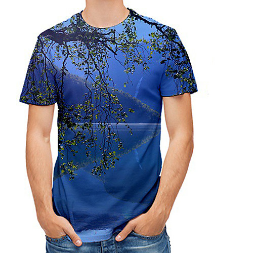

Men's Plus Size 3D Print T-shirt Basic Daily Round Neck Blue / Short Sleeve
