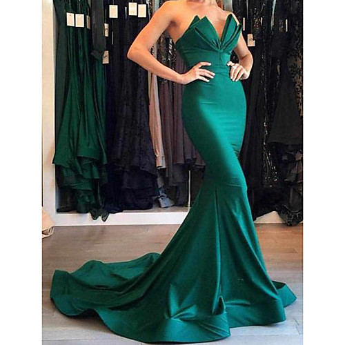 

Mermaid / Trumpet Sweetheart Neckline / Plunging Neck Court Train Matte Satin Beautiful Back / Minimalist Formal Evening Dress with Draping 2020