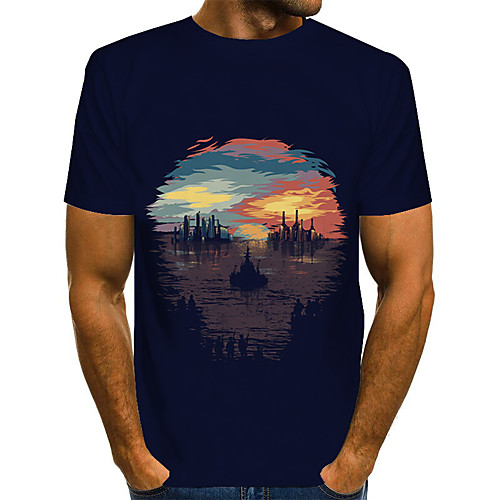 

Men's Daily Basic T-shirt - Color Block / 3D Print Rainbow