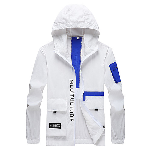 

Men's Holiday Basic Summer Regular Jacket, Solid Colored Hooded Long Sleeve Polyester / Spandex Blushing Pink / Blue / White