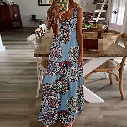 

Women's Yellow Blue Dress Boho Daily Sheath Geometric Print S M