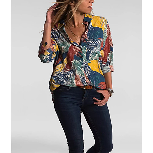 

Women's Geometric Print Loose Shirt Daily Shirt Collar Yellow