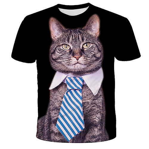 

Men's Daily Holiday Street chic / Exaggerated T-shirt - 3D / Tie Dye / Animal Cat, Print Rainbow