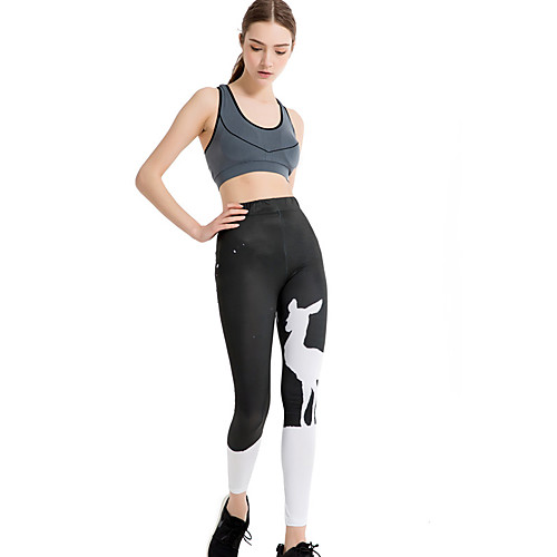 

Women's Sports / Yoga Sporty / Basic Legging - Color Block, Print Mid Waist Black One-Size
