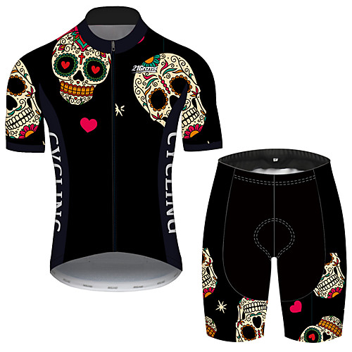 

21Grams Men's Short Sleeve Cycling Jersey with Shorts Black / Red Skull Bike UV Resistant Quick Dry Sports Patterned Mountain Bike MTB Road Bike Cycling Clothing Apparel / Stretchy