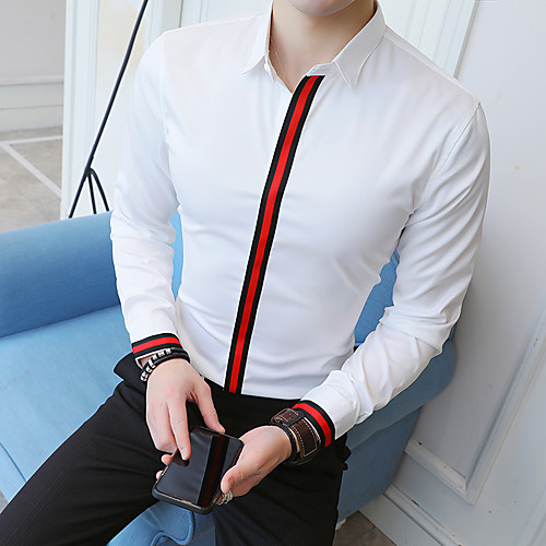 

Men's Daily Going out Basic / Elegant Shirt - Striped / Solid Colored White
