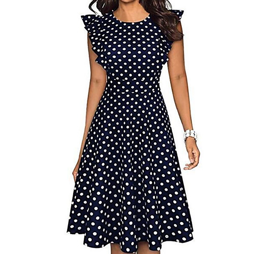 

Women's Sheath Dress - Short Sleeves Polka Dot Elegant Wine Black Navy Blue S M L XL XXL