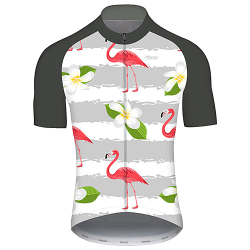 

21Grams Men's Short Sleeve Cycling Jersey GrayWhite Flamingo Floral Botanical Bike Jersey Top Mountain Bike MTB Road Bike Cycling UV Resistant Breathable Quick Dry Sports Clothing Apparel / Stretchy