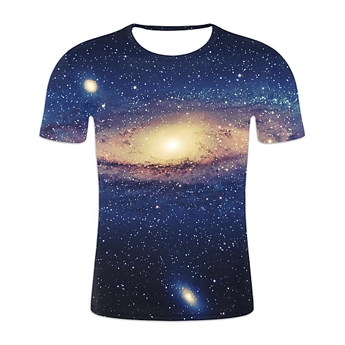 

Men's Plus Size Galaxy Color Block T-shirt Basic Exaggerated Daily Weekend Round Neck Rainbow / Short Sleeve