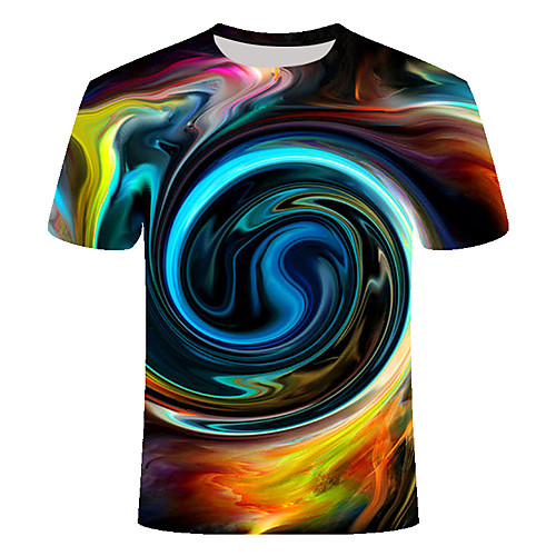 

Men's Daily Going out Basic T-shirt - Geometric / 3D / Visual Deception Print Navy Blue
