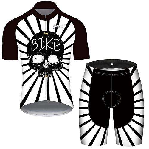 

21Grams Men's Short Sleeve Cycling Jersey with Shorts Black / White Patchwork Skull Bike Clothing Suit UV Resistant Breathable Quick Dry Sweat-wicking Sports Solid Color Mountain Bike MTB Road Bike