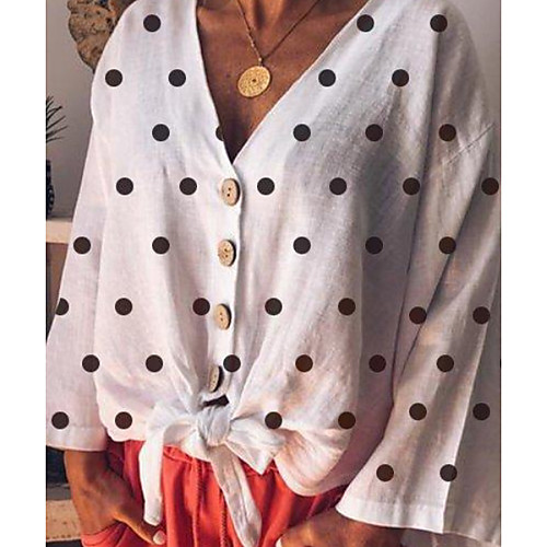 

Women's Daily Vacation / Vintage Loose Shirt - Polka Dot Loose Fit V Neck Red / Spring / Summer