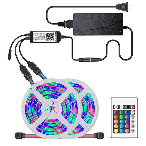 

2x5M Flexible LED Light Strips / Light Sets / RGB Strip Lights 600 LEDs SMD5050 10mm 1 24Keys Remote Controller / 1 x 10A power adapter 1 set Multi Color Waterproof / APP Control / Cuttable 12 V