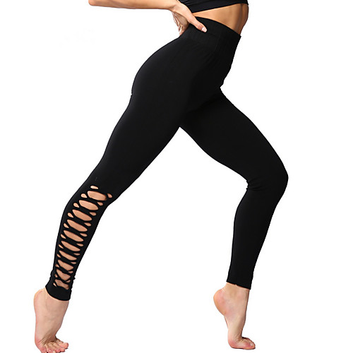 

Women's Sporty Legging - Solid Colored, Cut Out Mid Waist Black One-Size