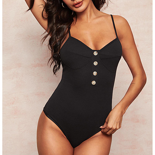 

Women's Basic Black One-piece Swimwear Swimsuit - Solid Colored S M L Black
