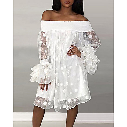 

Women's 2020 White Dress Elegant Spring & Summer Shift Solid Colored Off Shoulder S M Slim
