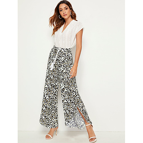 

Women's Fashion Loose Leopard Print Causal Long Slacks Pants Trousers