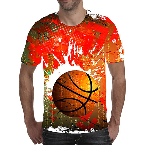 

Men's Daily Going out Street chic / Exaggerated T-shirt - Geometric / 3D / Graphic Pleated / Print Rainbow