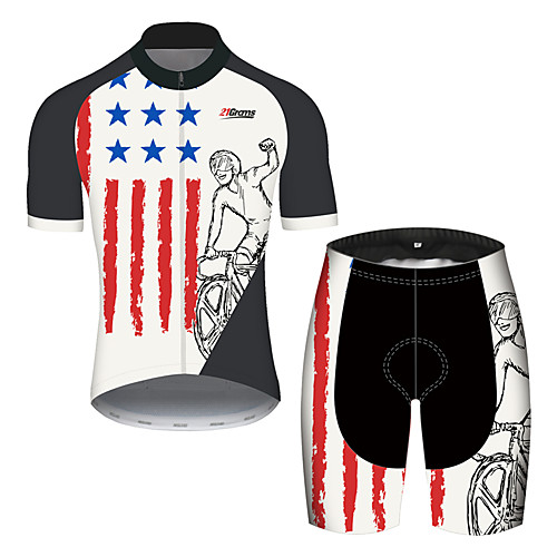 

21Grams Men's Short Sleeve Cycling Jersey with Shorts Black / Red American / USA National Flag Bike Clothing Suit UV Resistant Breathable Quick Dry Sweat-wicking Sports American / USA Mountain Bike