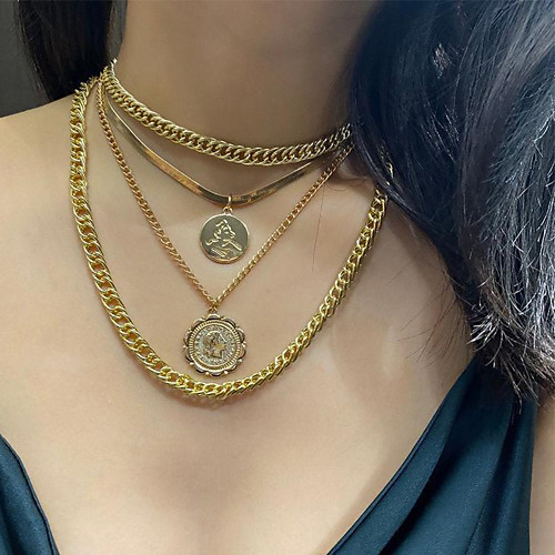 

Women's Pendant Necklace Necklace Layered Necklace Retro Lucky Statement Classic Punk Trendy Chrome Gold Silver 55 cm Necklace Jewelry 2pcs For Party Evening Street Birthday Party Beach Festival