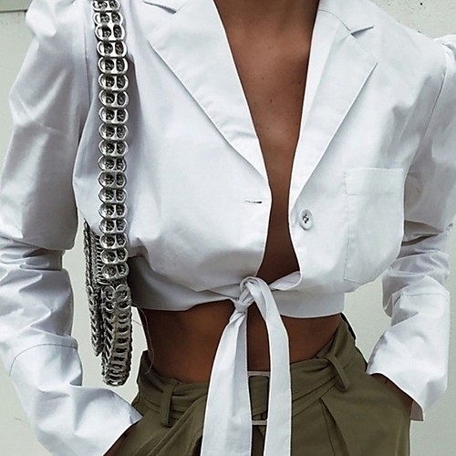 

Blouse Long Sleeve Crop Tops Tie Front Shirt