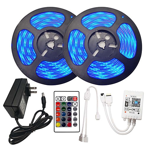 

2x5M Flexible LED Light Strips / RGB Strip Lights / Smart Lights 300 LEDs SMD5050 10mm 1 x 12V 3A Adapter / WiFi Controller 1 set RGB Christmas / New Year's Waterproof / APP Control / Cuttable