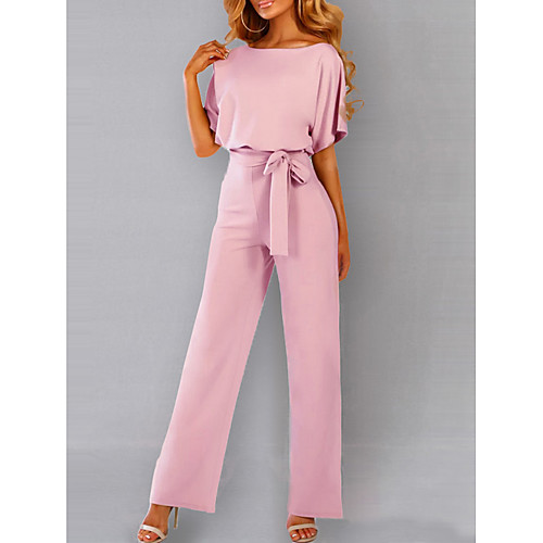 

Women's Daily / Going out Elegant Black Blushing Pink Yellow Jumpsuit Onesie, Solid Colored Drawstring S M L Short Sleeve Summer