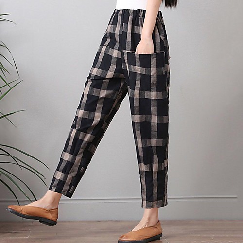 

Women's Basic / Street chic Harem Pants - Patterned / Geometric Pattern Crane / Pineapple / Daisy, Classic / Patchwork Red Black S M L