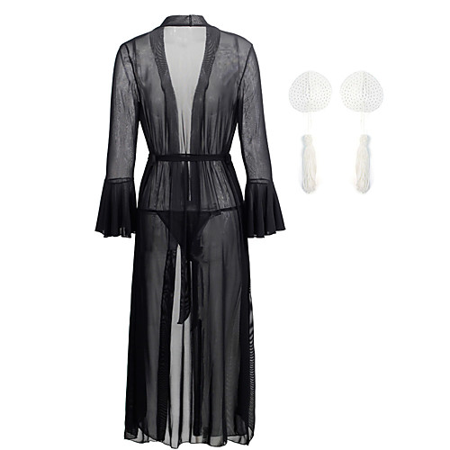 

Women's Sequins / Mesh / Tassel Fringe Erotic Suits Nightwear Solid Colored Red White Black M L XL
