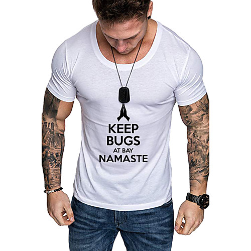 

Men's Daily Sports Business / Basic T-shirt - Solid Colored / Letter Black & White, Print Yellow