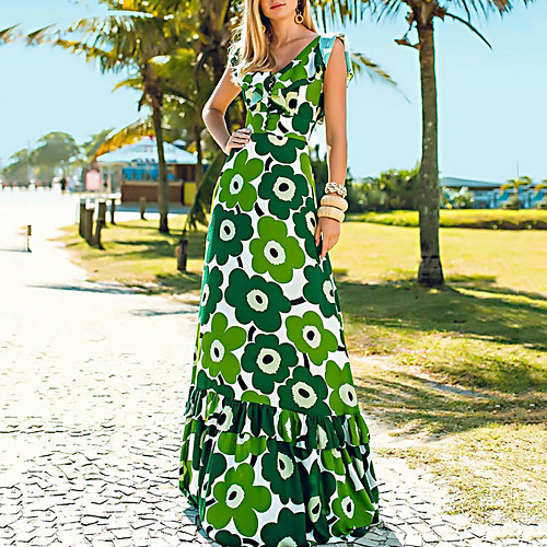 

Women's Green Dress A Line Floral S M