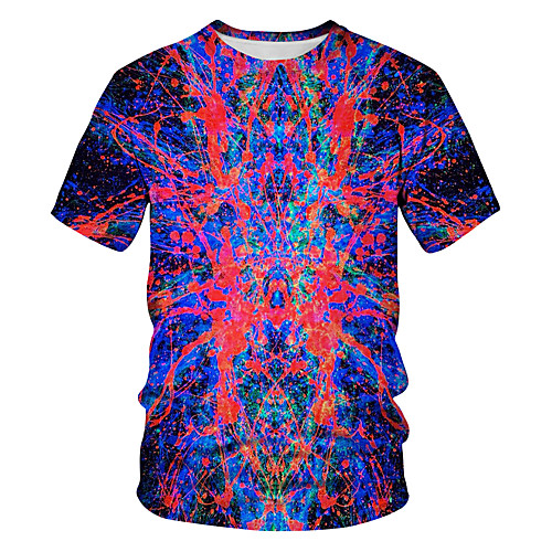 

Men's Going out Club Street chic / Exaggerated T-shirt - Color Block / 3D / Abstract Print Rainbow