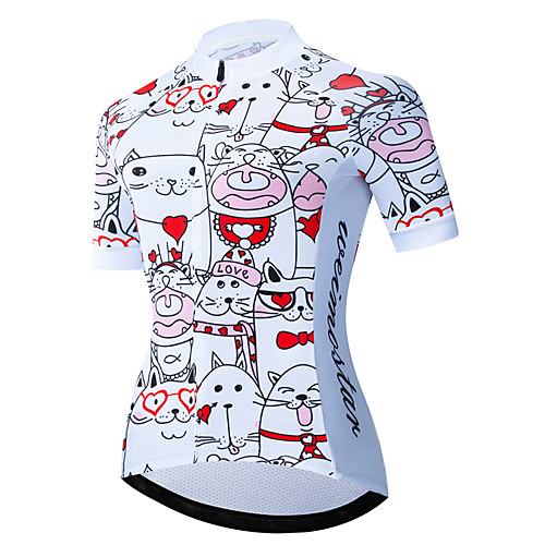 

21Grams Women's Short Sleeve Cycling Jersey 100% Polyester Red / White Cat Dog Animal Bike Jersey Top Mountain Bike MTB Road Bike Cycling UV Resistant Breathable Quick Dry Sports Clothing Apparel