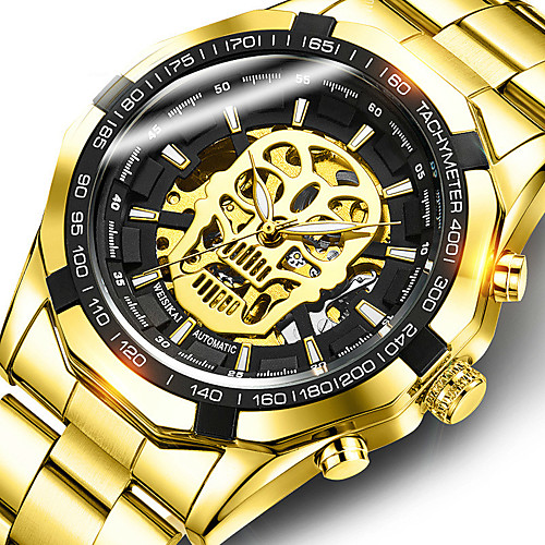 

Men's Mechanical Watch Automatic self-winding Formal Style Sporty Stainless Steel Black / Silver / Gold 30 m Water Resistant / Waterproof Hollow Engraving Noctilucent Analog Skull Skeleton - Black