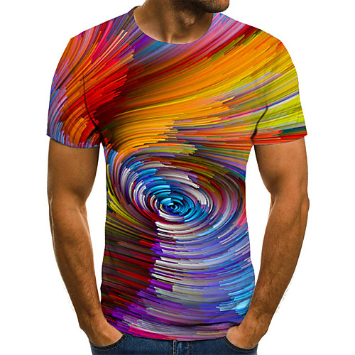 

Men's Daily Going out Street chic / Exaggerated T-shirt - Geometric / 3D / Graphic Pleated / Print Rainbow