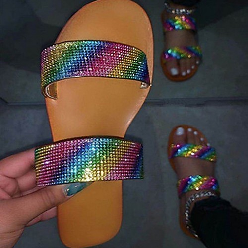 

Women's Slippers & Flip-Flops Flat Heel Open Toe PU Summer White / Rainbow