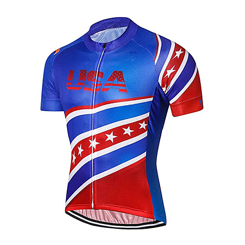 

21Grams Men's Short Sleeve Cycling Jersey RedBlue American / USA National Flag Bike Jersey Top Mountain Bike MTB Road Bike Cycling UV Resistant Breathable Quick Dry Sports Clothing Apparel