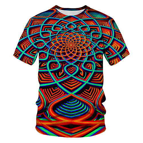 

Men's Going out Club Street chic / Exaggerated T-shirt - Color Block / 3D / Abstract Print Orange