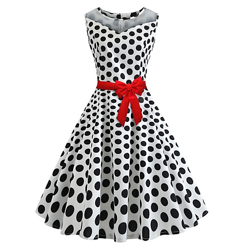 

Women's White Dress A Line Polka Dot S M