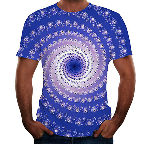 

Men's Daily Basic T-shirt - Color Block / 3D Print Blue
