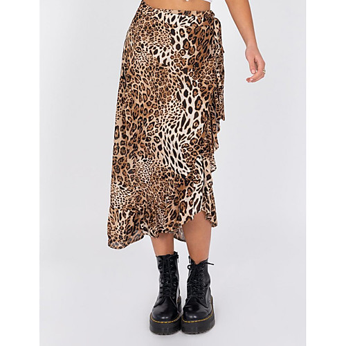 

Women's Daily Wear Sexy Trumpet / Mermaid Skirts - Leopard Drawstring Khaki S M L
