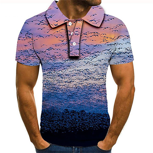 

Men's Plus Size Color Block 3D Polo Street chic Exaggerated Daily Going out Shirt Collar Rainbow / Short Sleeve