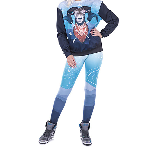 

Women's Sports / Yoga Sporty / Basic Legging - Painting, Print Mid Waist Light Blue One-Size